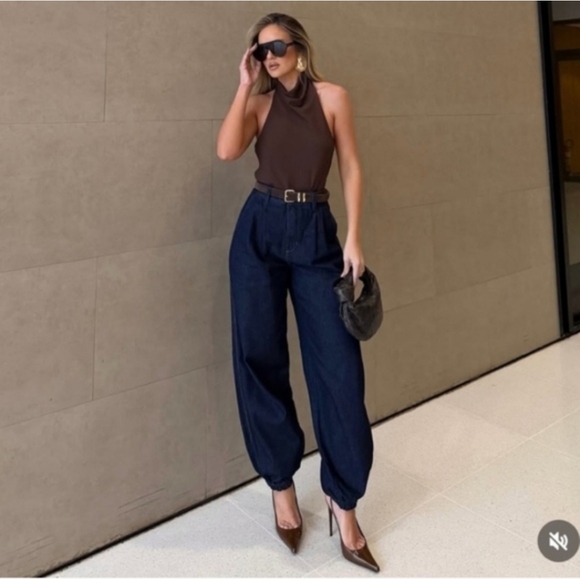 ZARA DENIM BALLOON PANTS BLUE SIZE XS - Picture 5 of 15